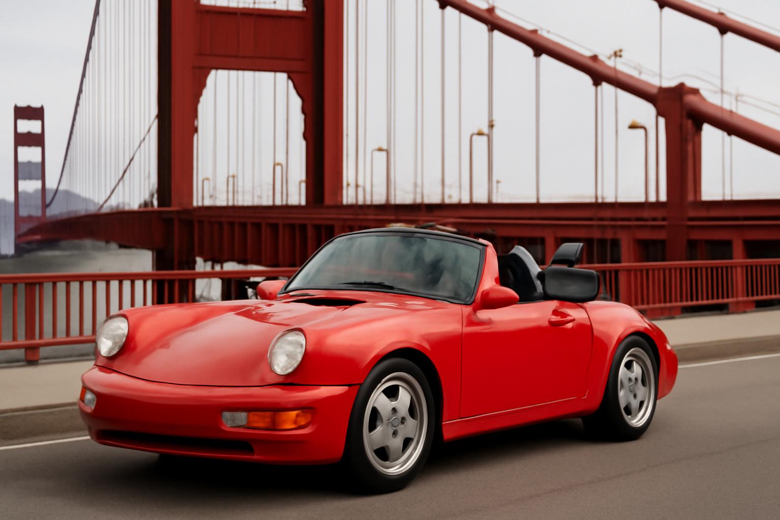 Porsche 964 Cabrio Rojo en el Puente Rojo